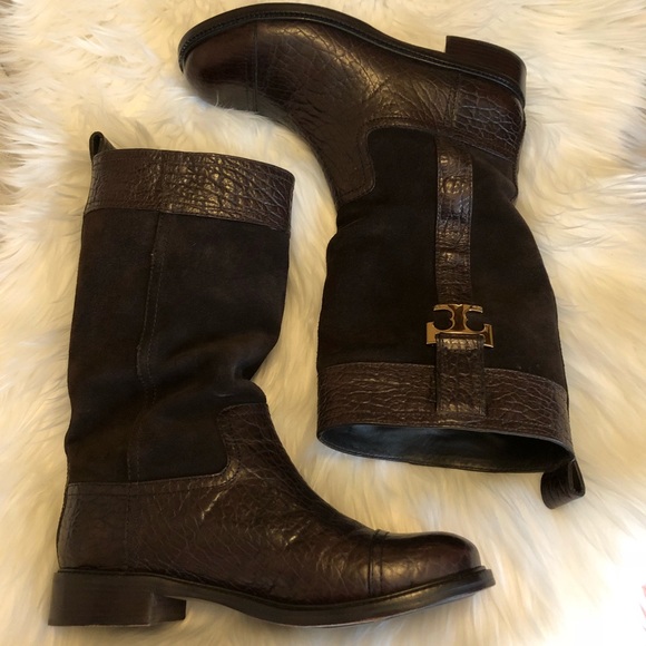 Tory Burch Corey Leather Mid Calf Dark Brown Boots - Picture 5 of 8